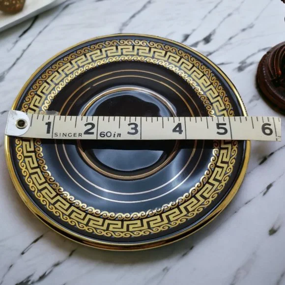Black & Gold Miniature  Plates Greek Key by Portmeirion 2-Pcs Set 1960s - Picture 4 of 9